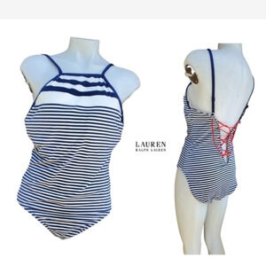 Lauren Ralph Lauren Nautical Plus Size stripe swimsuit 14‎